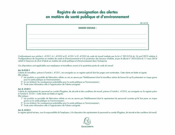 Registre de consignation des alertes en matière de santé publique et d
